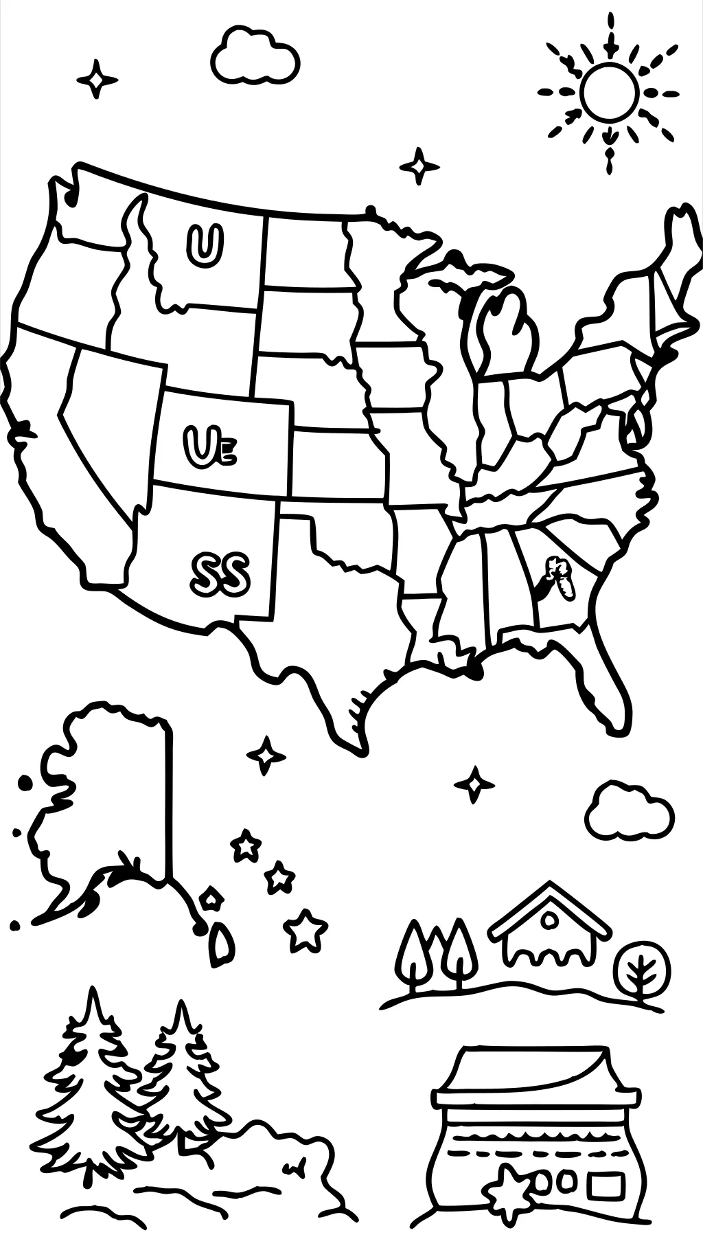 map of united states coloring page